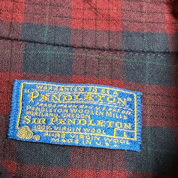 Vintage 70s Sir Pendleton Red Navy Blue Plaid Tartan 100% Wool Flannel Shirt L - Picture 4 of 7